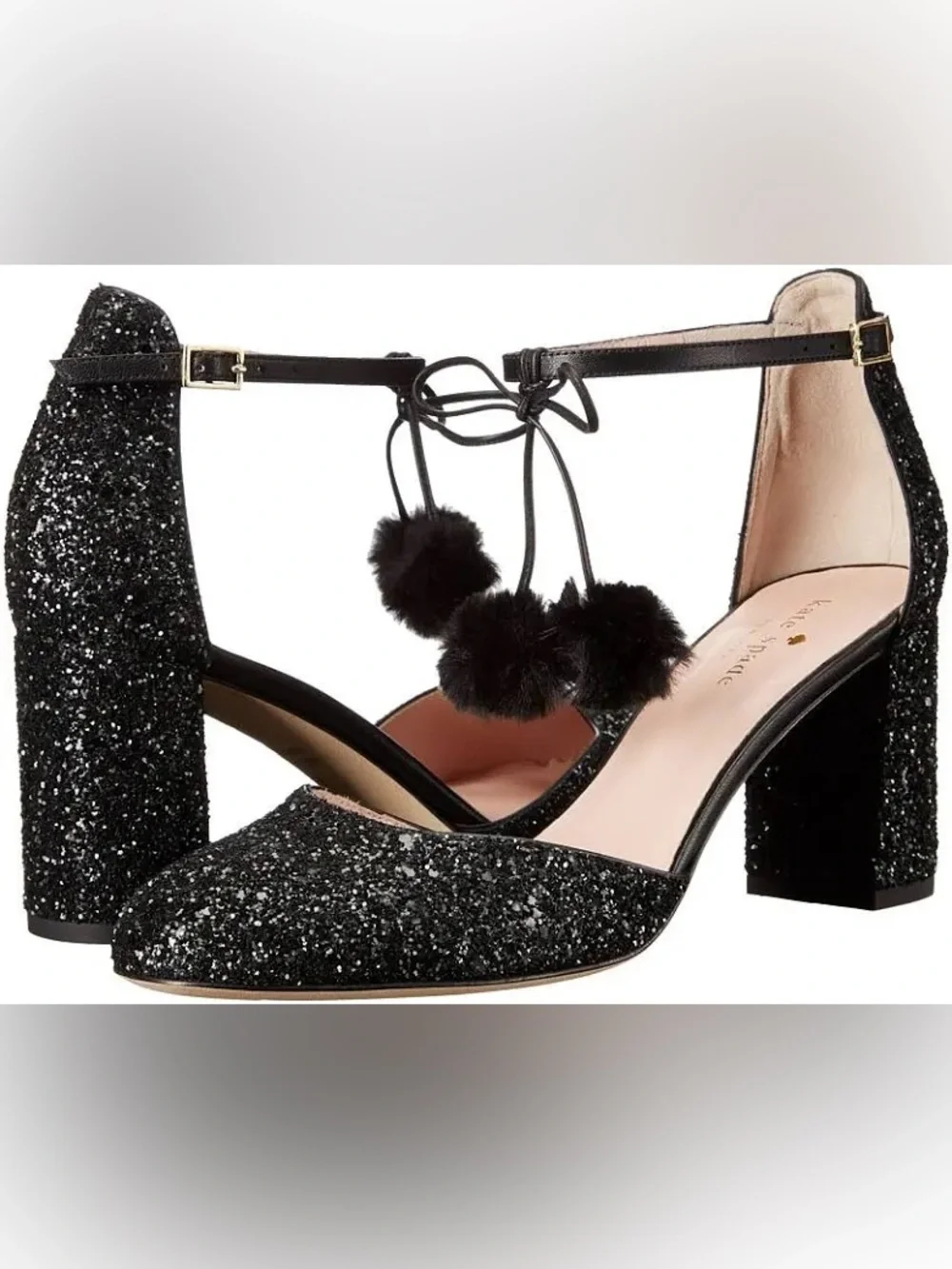Kate spade abigail pumps black glitter block heel size 9M